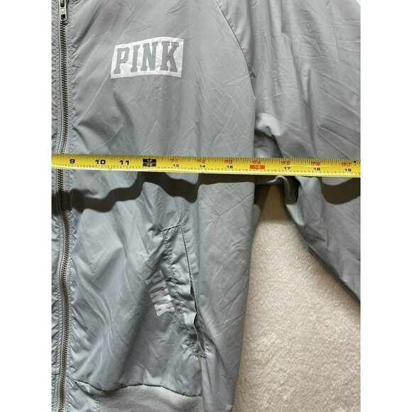 Pink Victoria Secret Light Gray Zip Up Jacket Windbreaker Light Weight Womens S - Picture 10 of 10